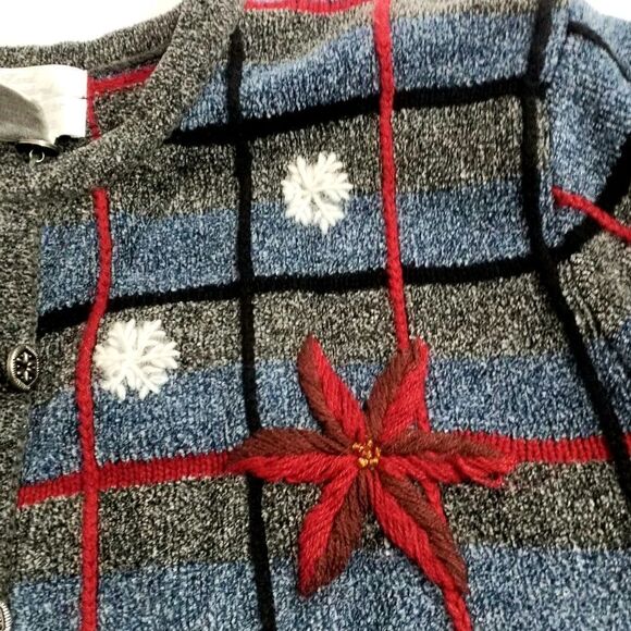 VINTAGE Knit Cardigan Hand Embroidered Granny Cottagecore Snowflake Gray Size L - Picture 11 of 14
